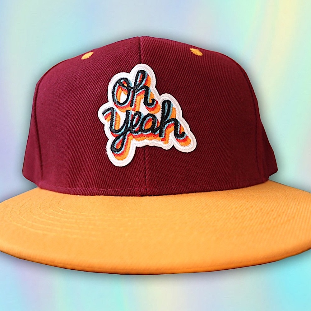Oh Yeah Snapback Hat | Retro 70's Colorful Burgundy Yellow Groovy Streetwear